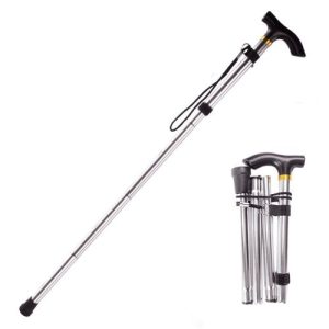 Folding Walking Stick/Extendable - Silver/Brown
